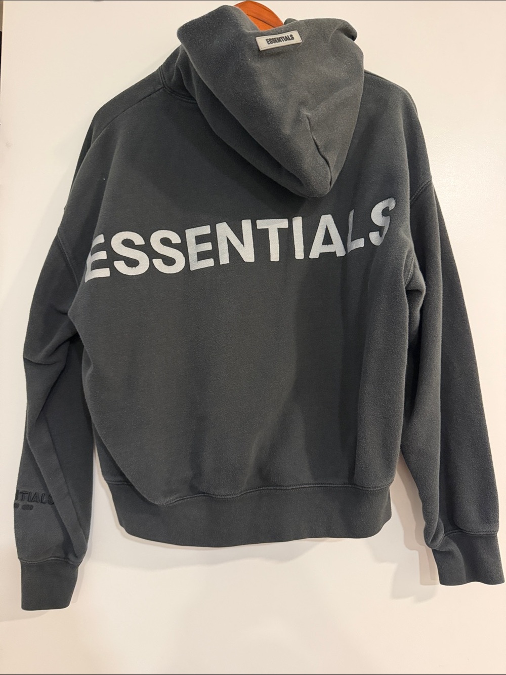 Essentials Men's Charcoal Hoodie with White Back Logo